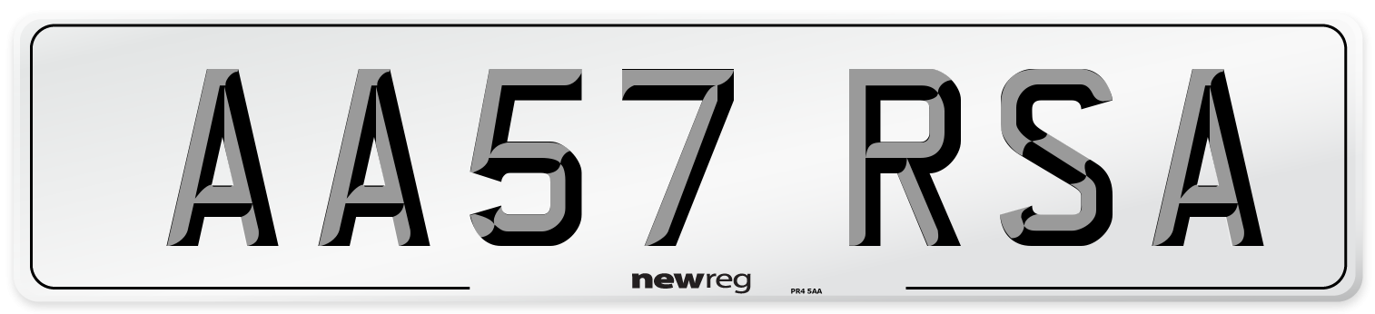 AA57 RSA Number Plate from New Reg